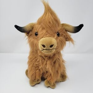 HIGHLAND COW Plush 11" Brown Shaggy Scottish Stuffed Animal Soft Farm Doll